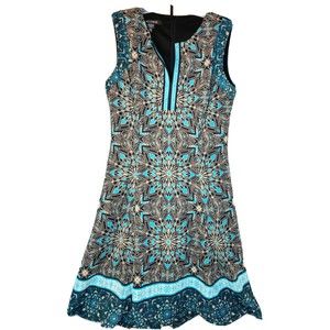 Adorne Women's Multicolor Polyester V-Neck Sleeveless Knee Length Dress Size 8